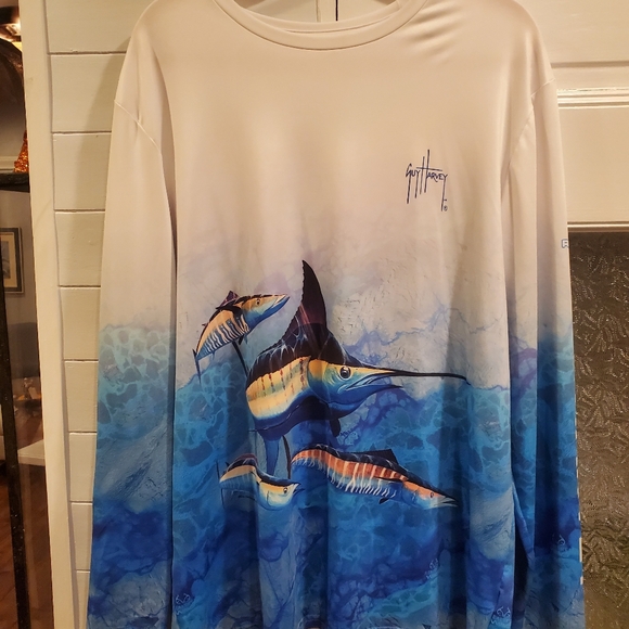 Like New Guy Harvey Men's Sun Performance Long Sleeve Shirt Sailfish fishing Xl - Picture 7 of 7
